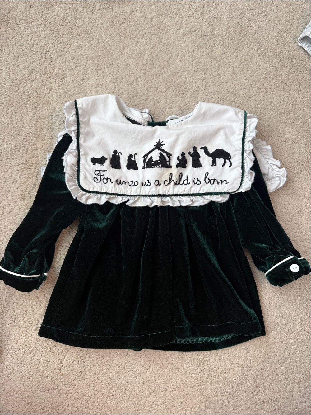 Velvet Christmas Nativity Dress for Girls - Green